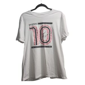 Messi Collection‎ White GOAT Graphic T-Shirt Mens Large 10 Signature Soccer Tee